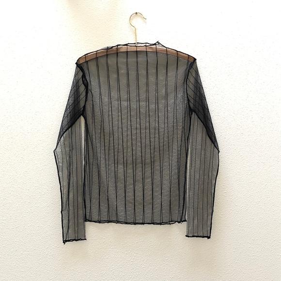 NEW Black Sheer Mesh Blouse Striped Top S to MP - Picture 3 of 8